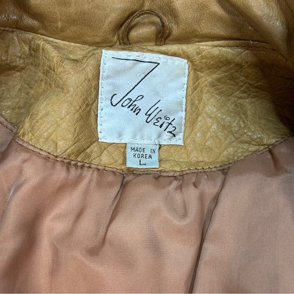 Vintage 80’s John Weitz Brown Cooper Gold Black Leather Bomber Jacket Large - Picture 9 of 13